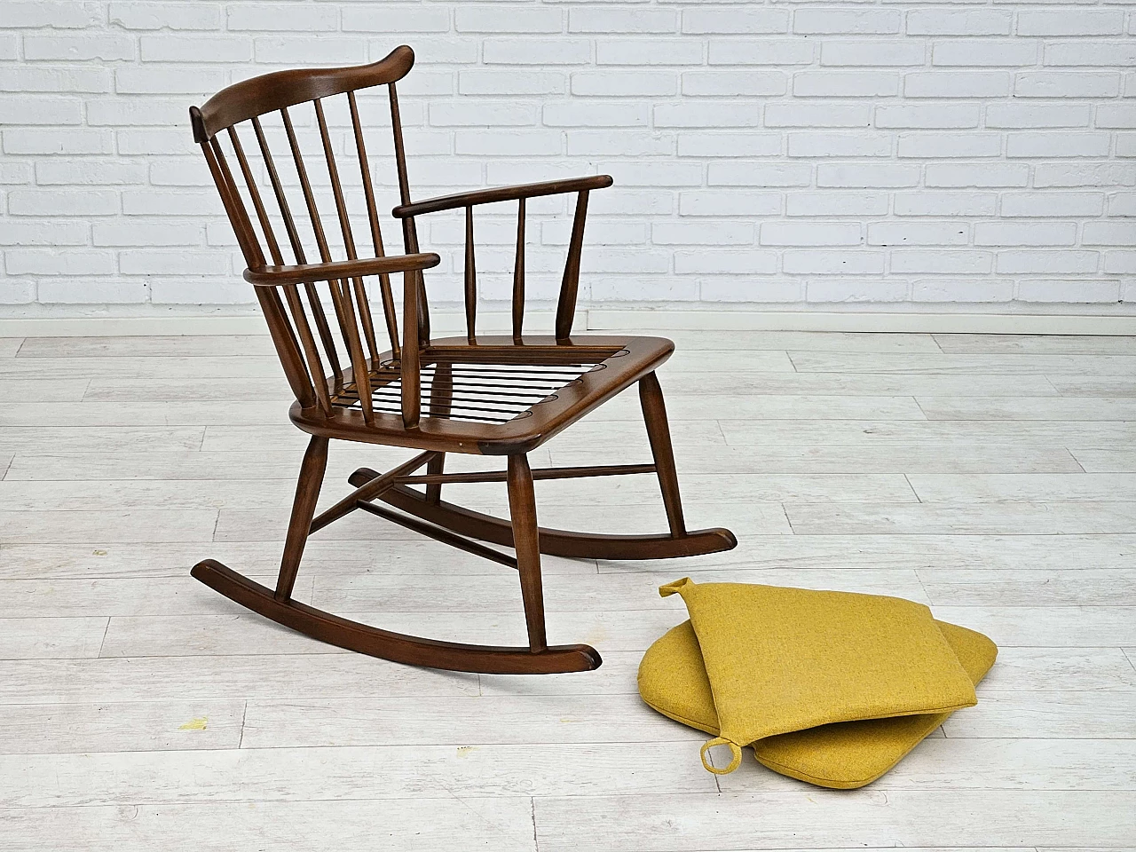 Danish beech and wool rocking chair by Farstrup Stolefabrik, 1960s 12