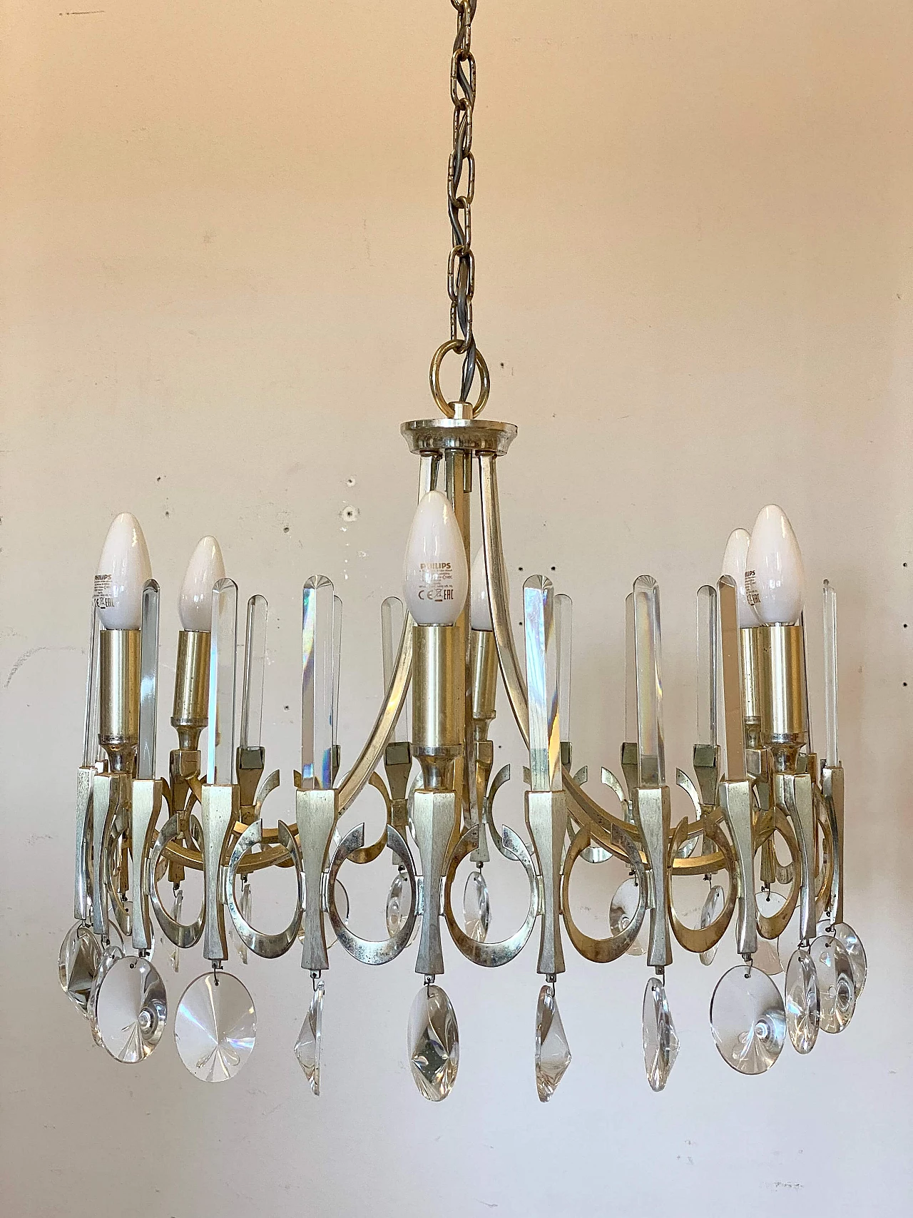 Polished and satin-finished chrome-plated steel chandelier by Gaetano Sciolari, 1970s 2