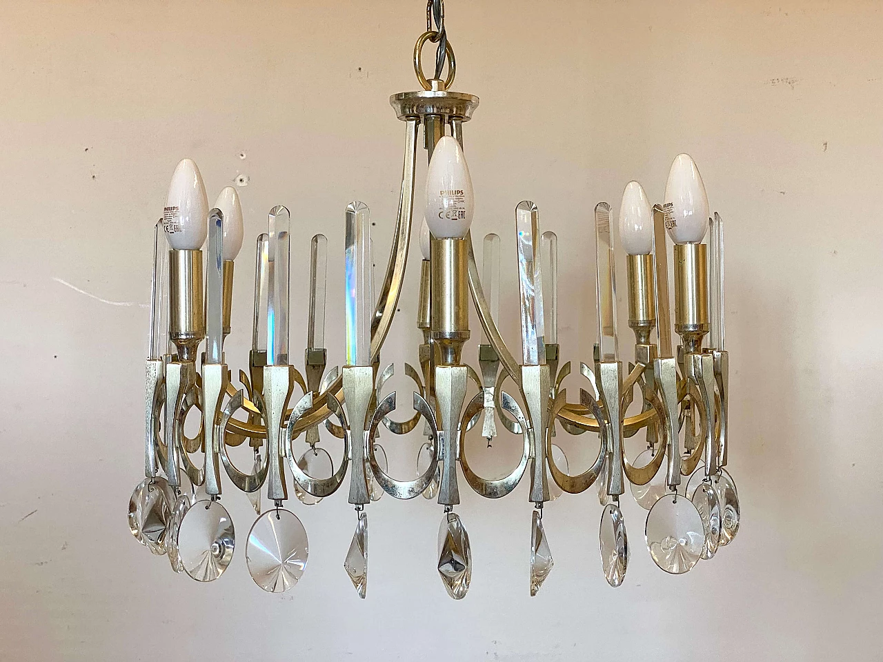 Polished and satin-finished chrome-plated steel chandelier by Gaetano Sciolari, 1970s 5