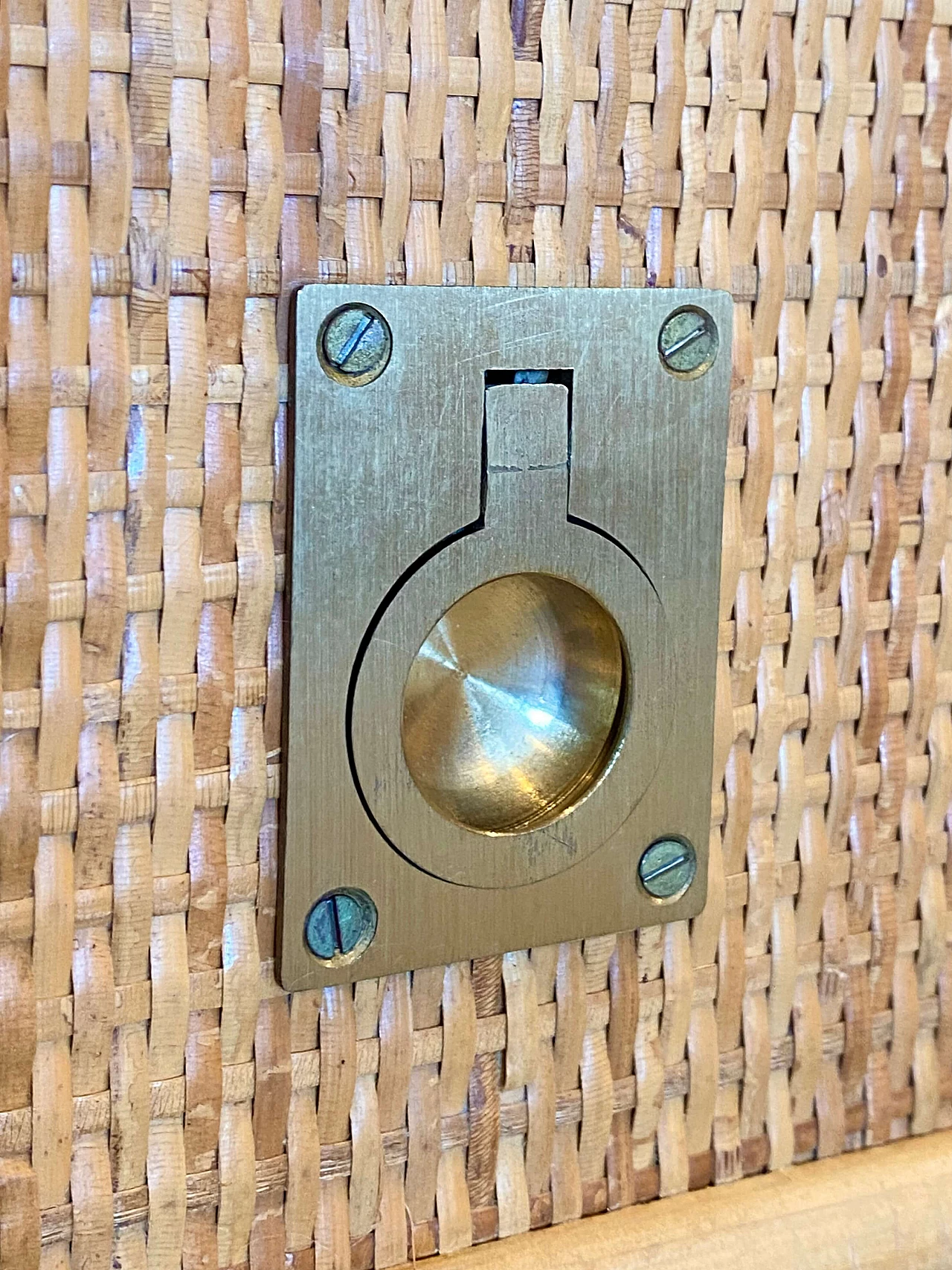 Wicker and bamboo chest of drawers with brass handles by Dal Vera, 1970s 3