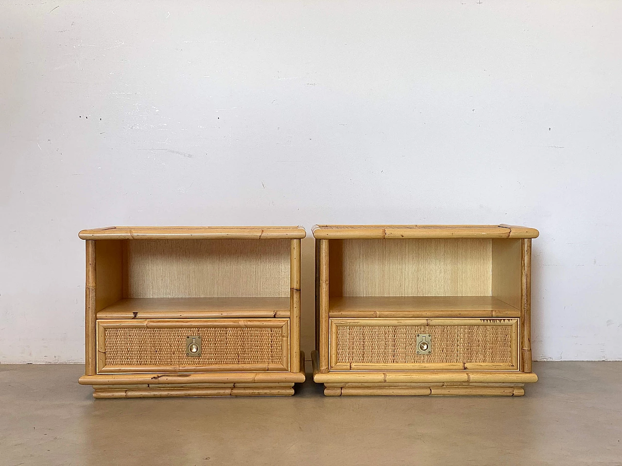Pair of bamboo and wicker bedside tables by Dal Vera, 1970s 2