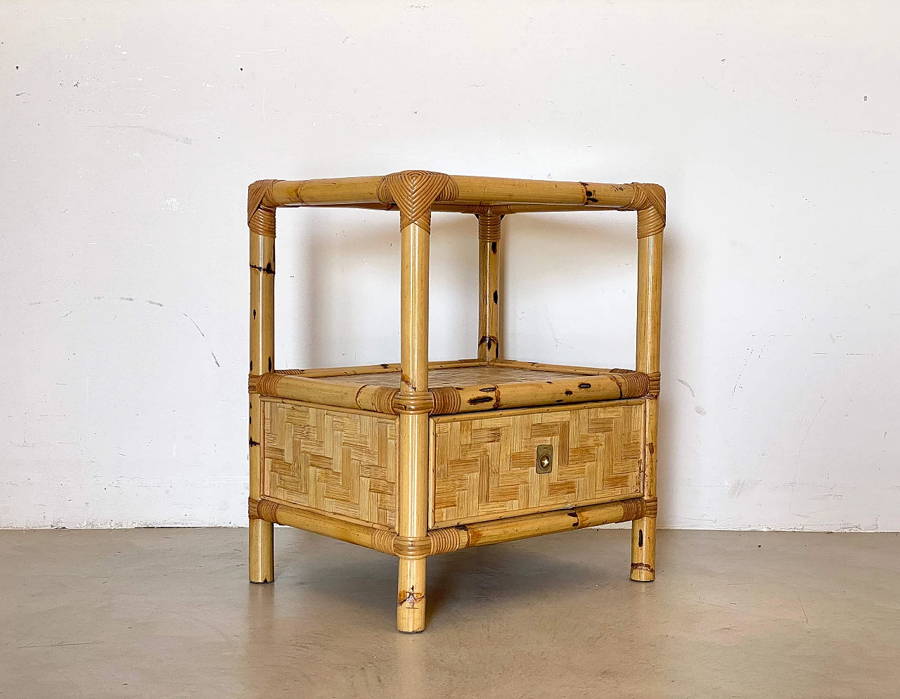 Pair of bamboo and wicker bedside tables in the style of Dal Vera, 1970s 7