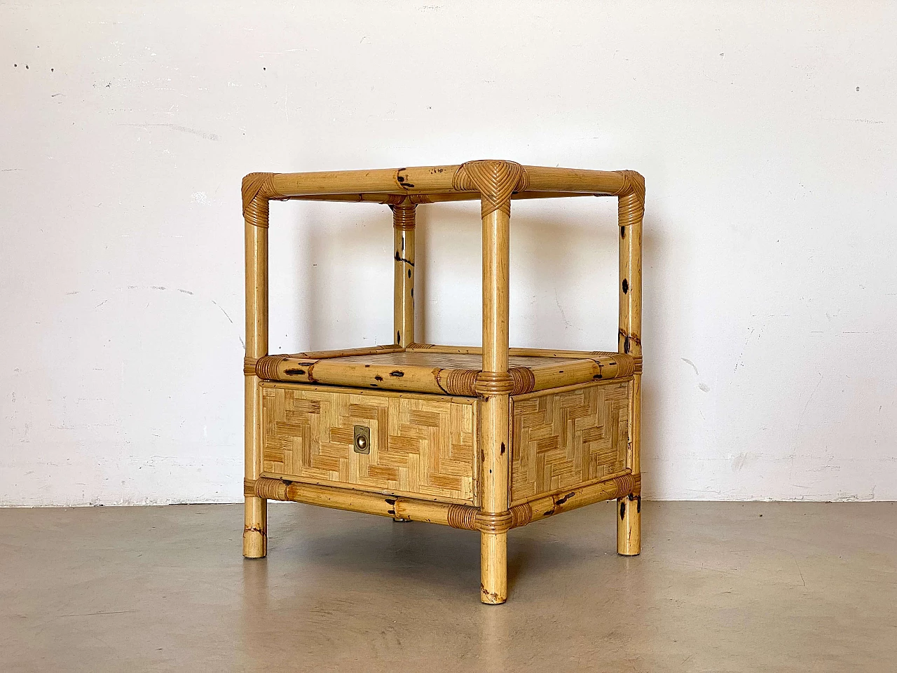 Pair of bamboo and wicker bedside tables in the style of Dal Vera, 1970s 11