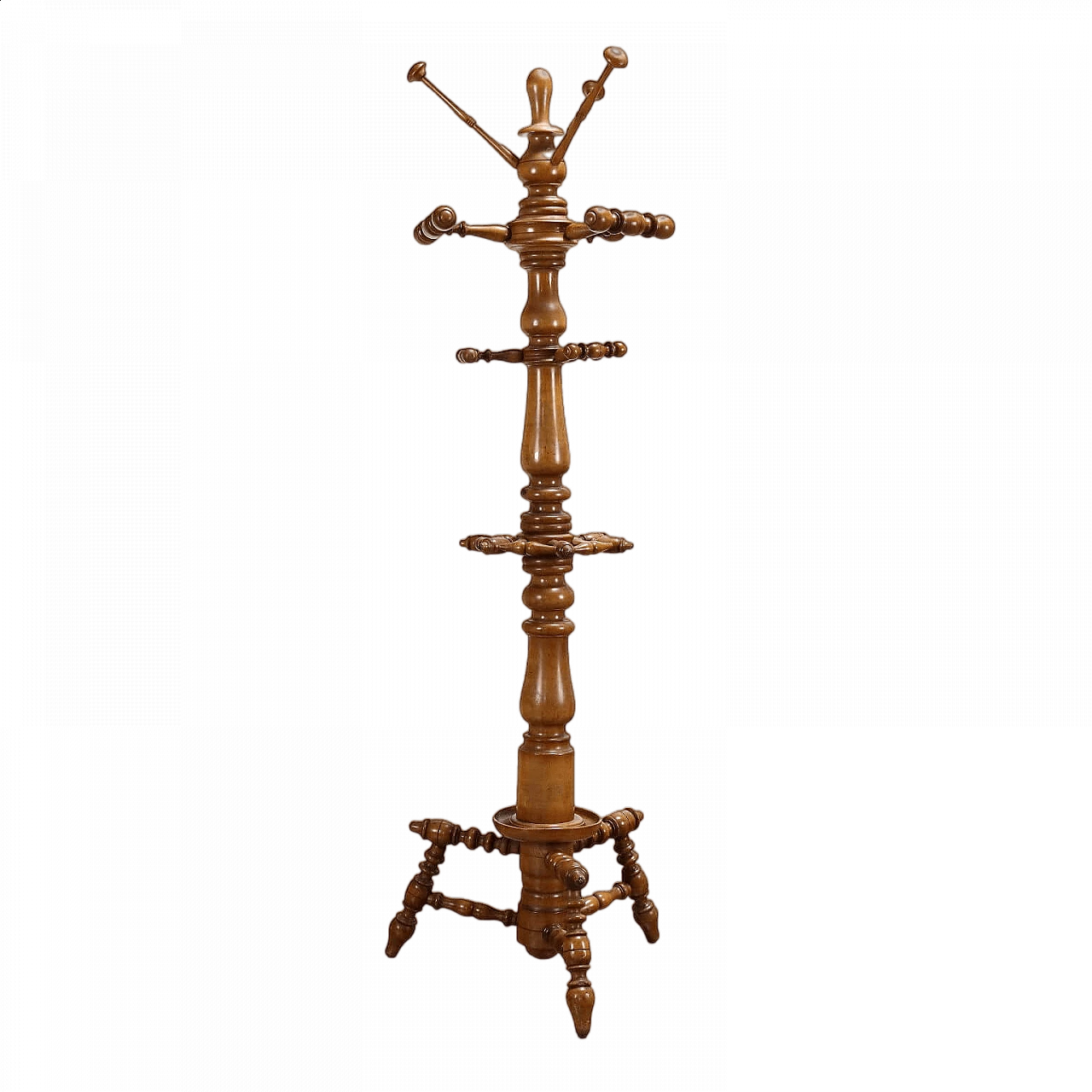 Walnut coat stand with turned shaft and arms, late 19th century 8
