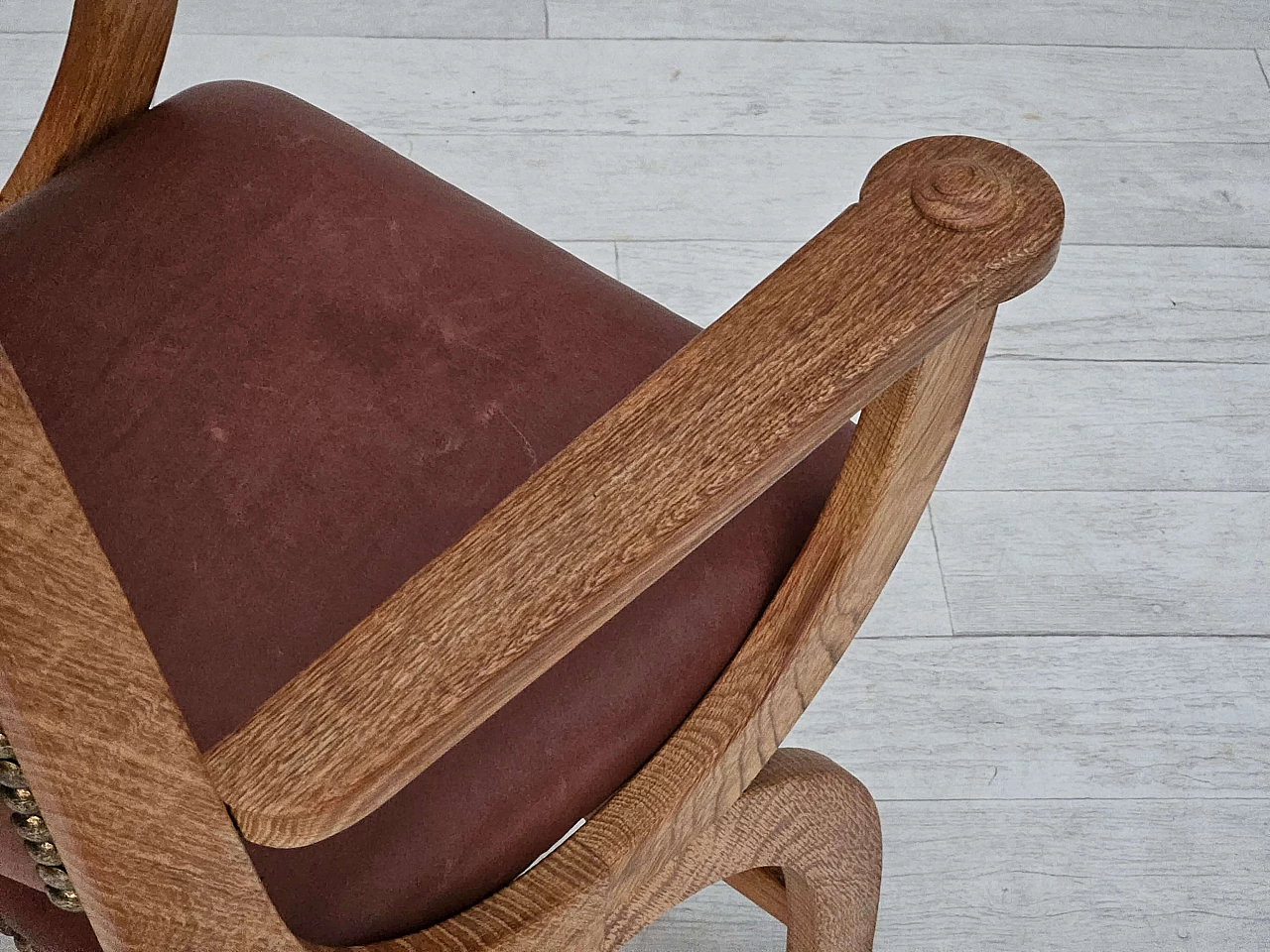 Danish armchair in natural brown leather and oak, 1950s 9