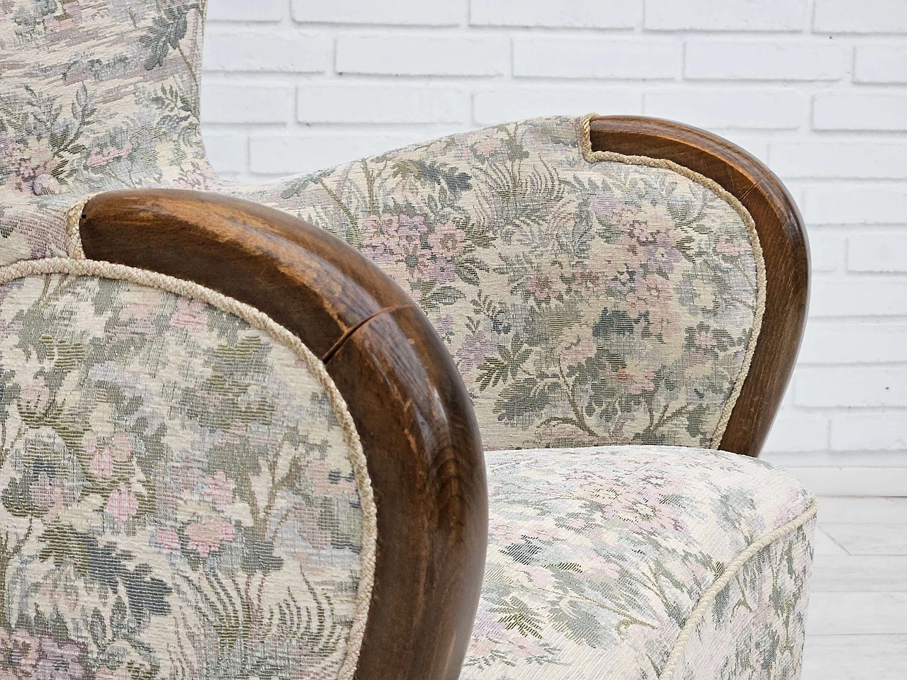 Danish beech and floral fabric armchair, 1960s 2