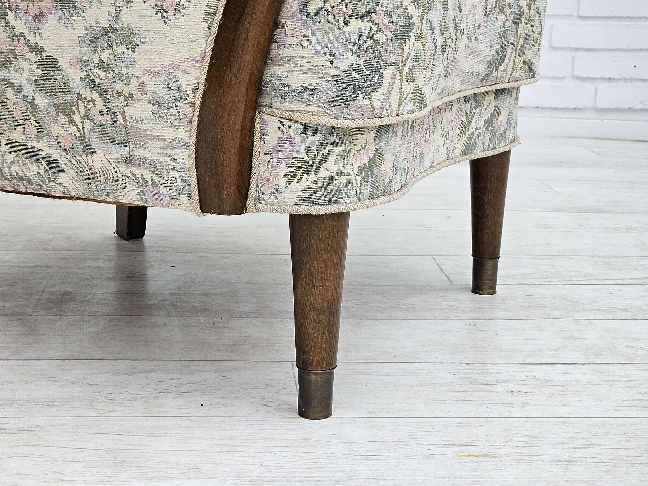 Danish beech and floral fabric armchair, 1960s 3