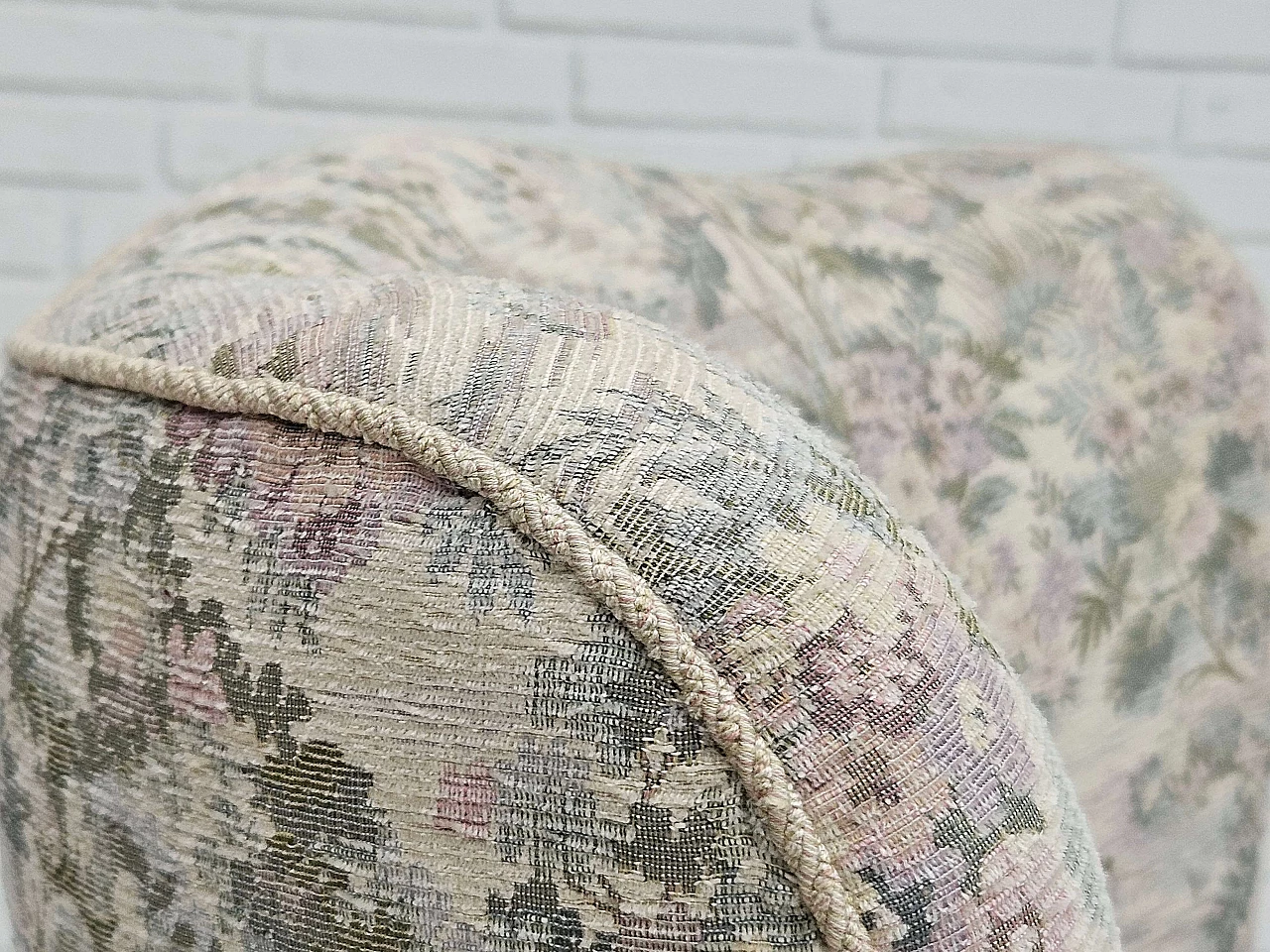 Danish beech and floral fabric armchair, 1960s 4