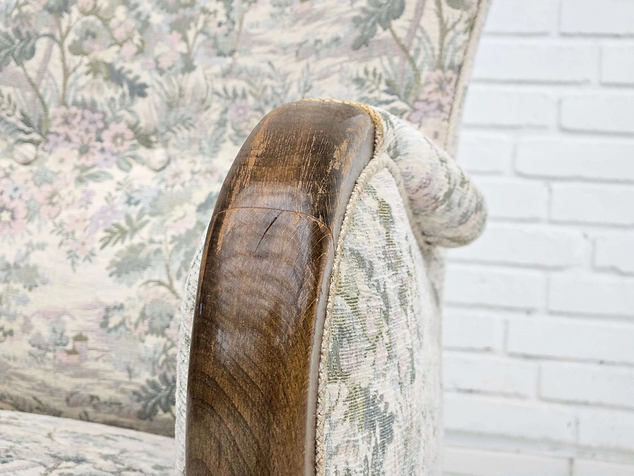 Danish beech and floral fabric armchair, 1960s 7