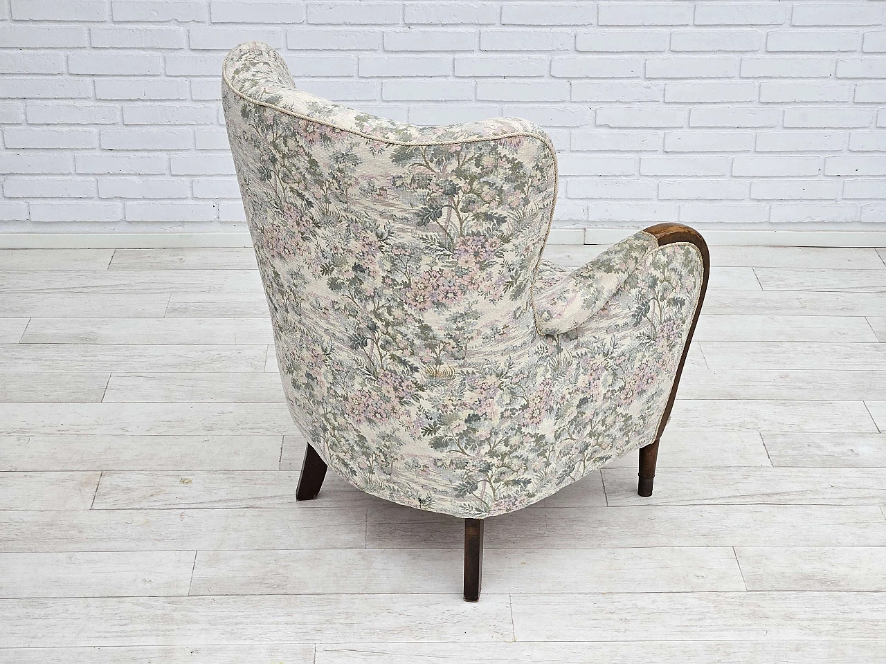 Danish beech and floral fabric armchair, 1960s 9