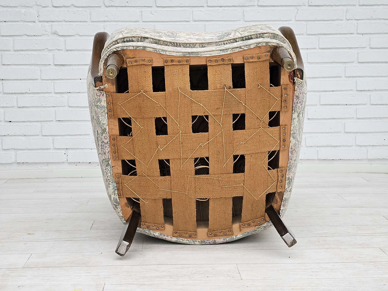 Danish beech and floral fabric armchair, 1960s 12