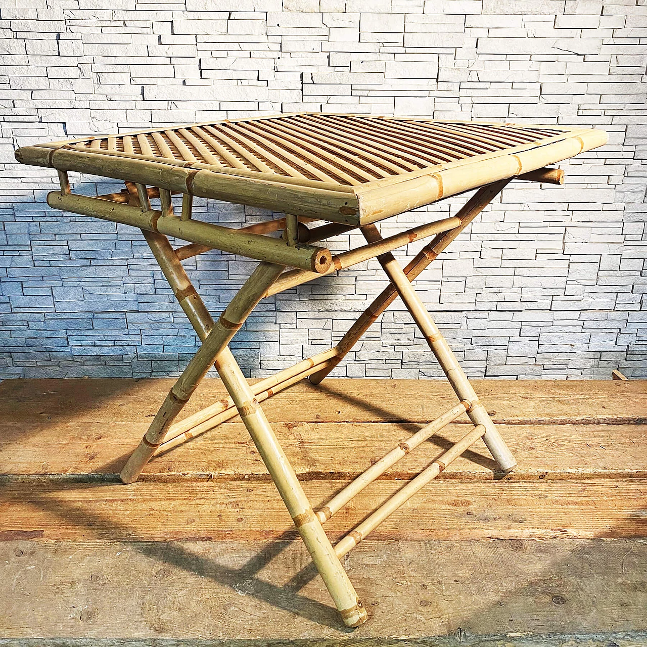 Bamboo folding garden table, 1990s 1