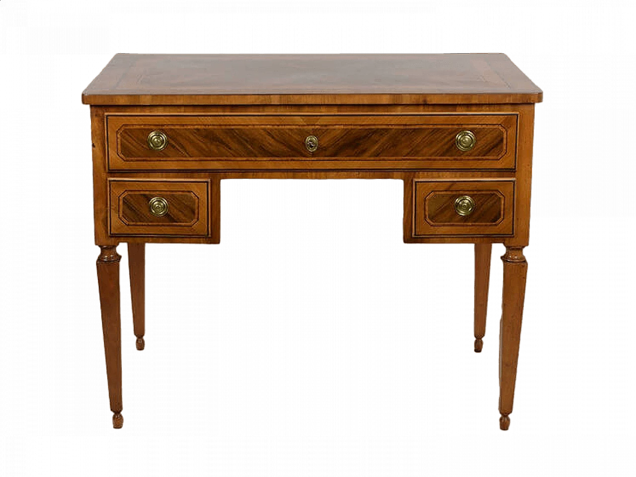 Scrivania Luigi XVI lastronata in noce, ciliegio, legno di rosa, ebano e acero, fine '700 10