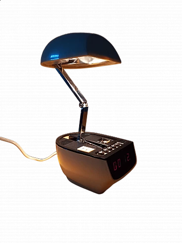Beige plastic table lamp with alarm clock, 1970s