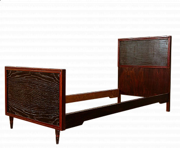 Oak single bed with burgundy-stained borders, 1940s