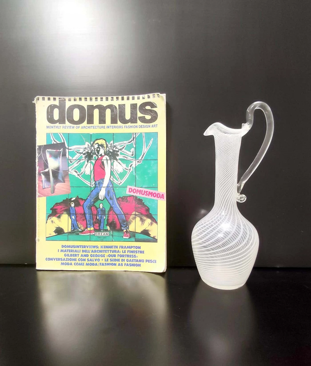 Murano glass jug with white and transparent canes, 1950s 2