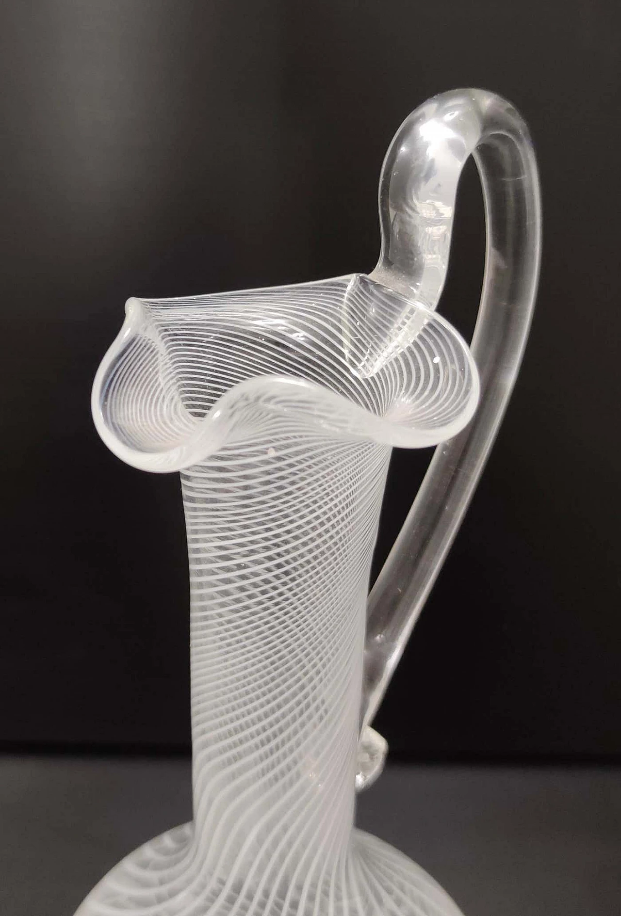 Murano glass jug with white and transparent canes, 1950s 3