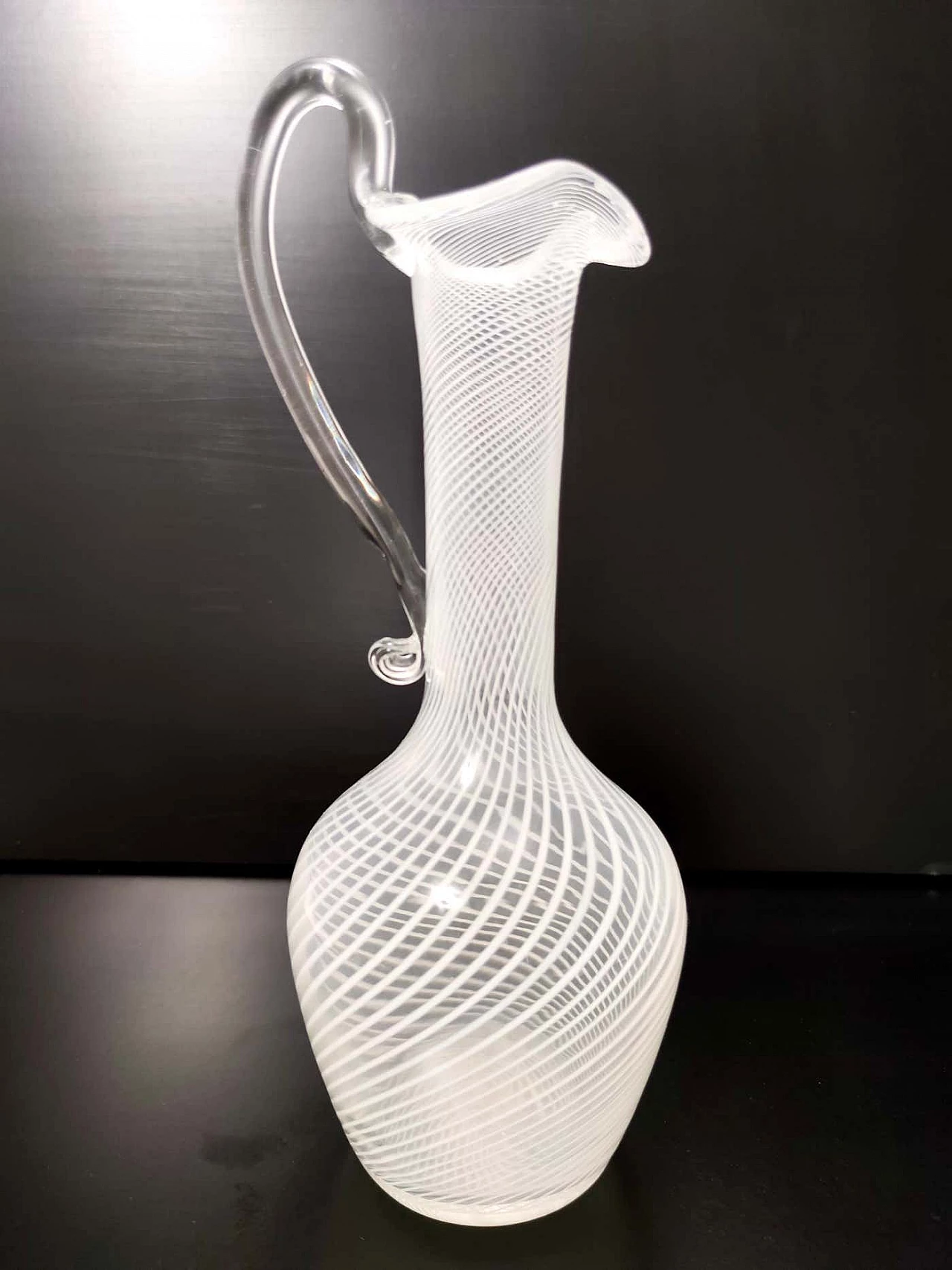 Murano glass jug with white and transparent canes, 1950s 10