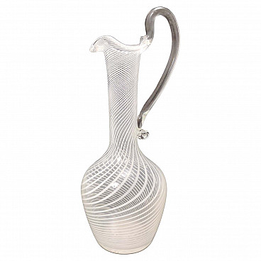 Murano glass jug with white and transparent canes, 1950s
