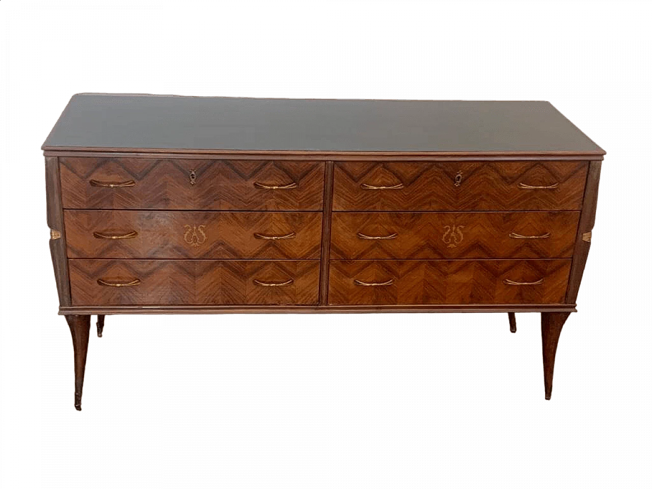 Rosewood chest of drawers with brass details, 1950s 12