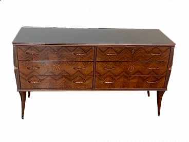 Rosewood chest of drawers with brass details, 1950s