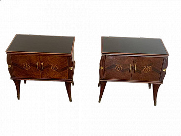 Pair of rosewood and brass bedside tables, 1950s