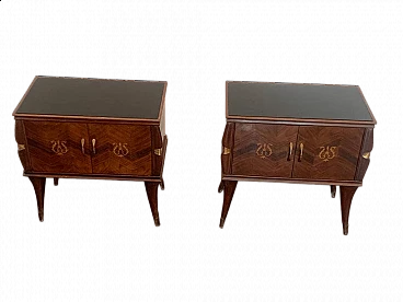 Coppia di comodini in palissandro e ottone, anni '50