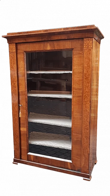 Viennese walnut, birch-root and maple glass cabinet, mid-19th century