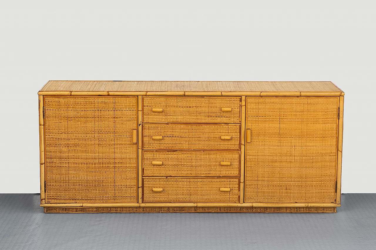 Wicker and bamboo chest of drawers, 1970s 1