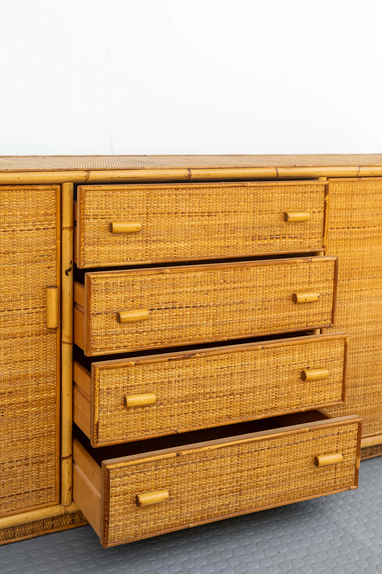 Wicker and bamboo chest of drawers, 1970s 3