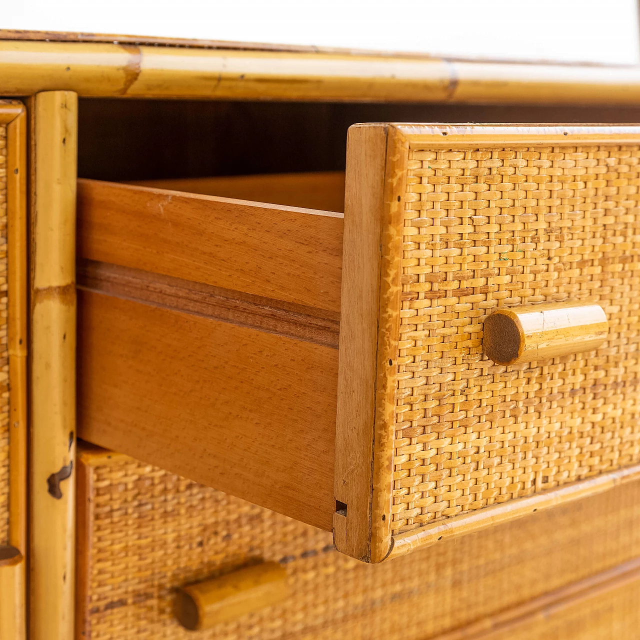 Wicker and bamboo chest of drawers, 1970s 9