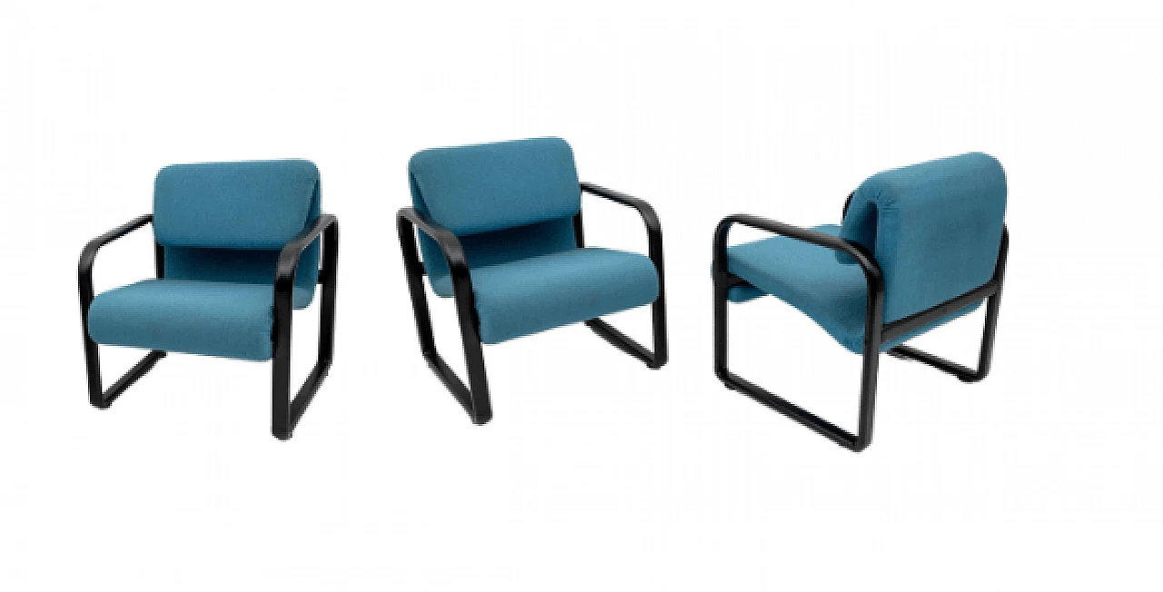 Poltrona in ferro laccato nero e tessuto blu di Arflex, anni '70 1