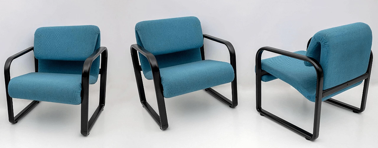 Poltrona in ferro laccato nero e tessuto blu di Arflex, anni '70 2