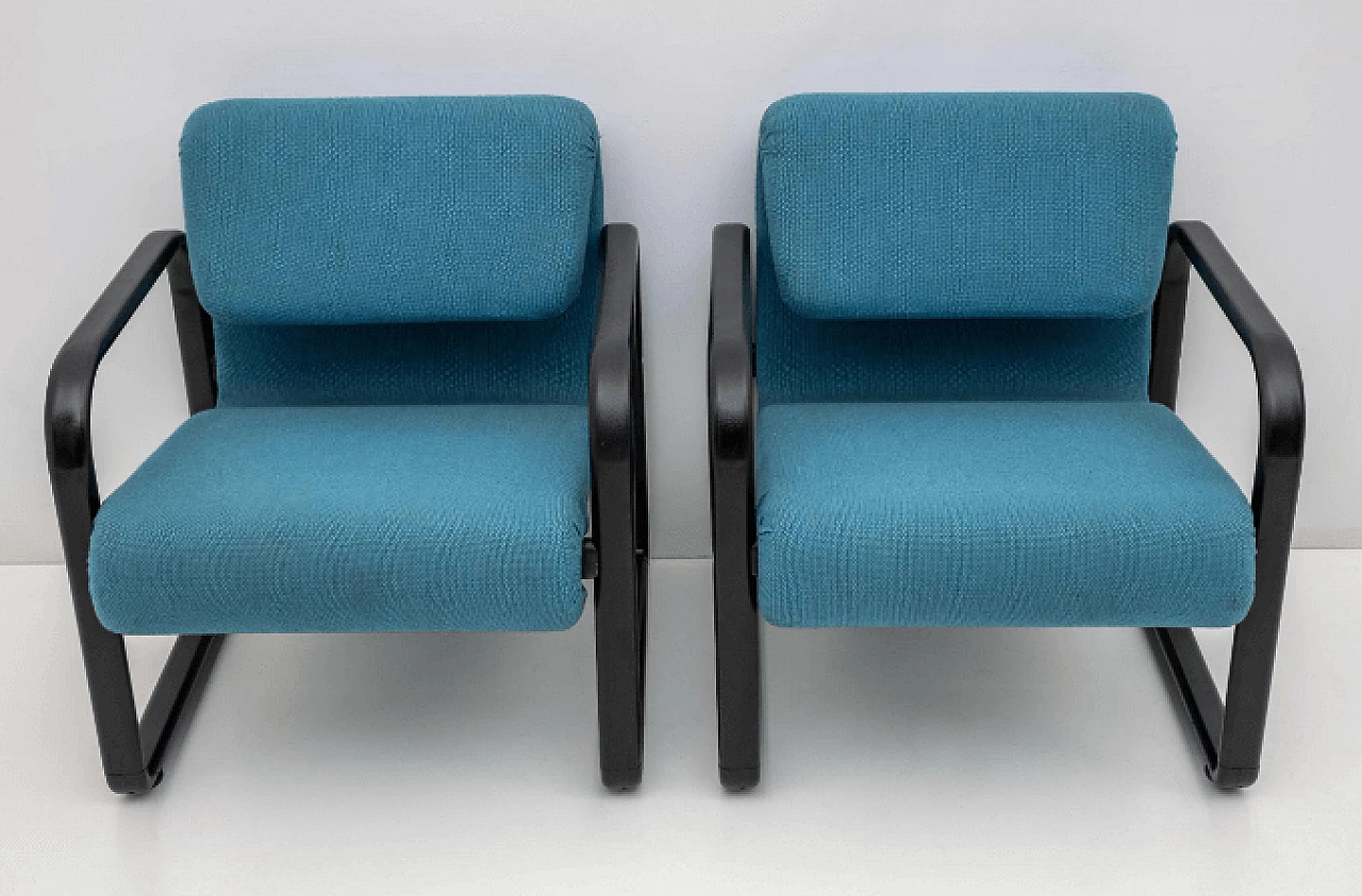 Poltrona in ferro laccato nero e tessuto blu di Arflex, anni '70 5