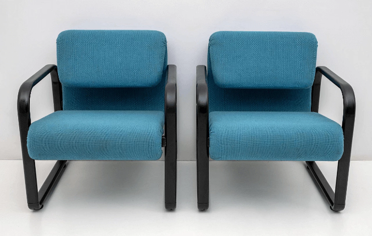 Poltrona in ferro laccato nero e tessuto blu di Arflex, anni '70 6