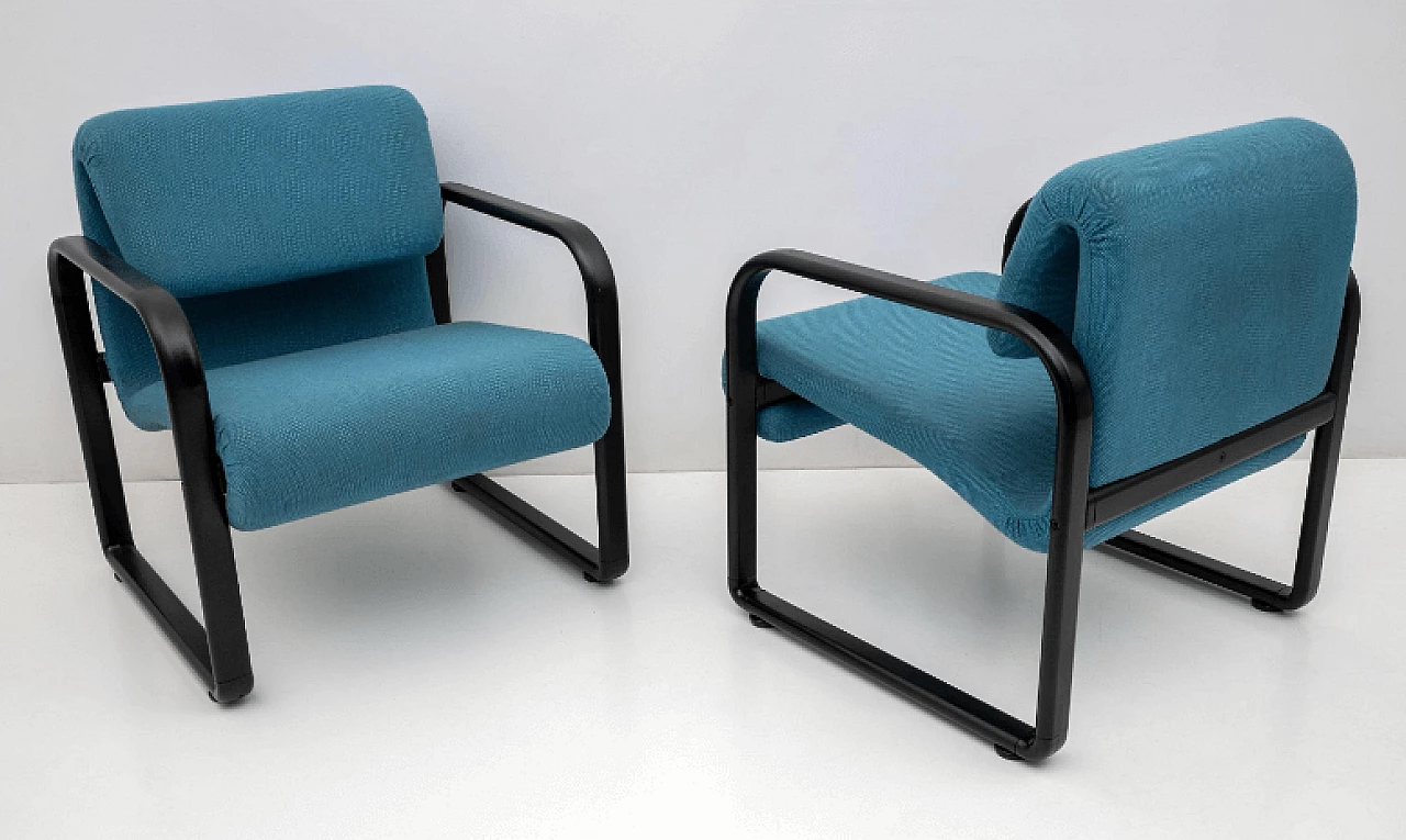 Poltrona in ferro laccato nero e tessuto blu di Arflex, anni '70 7