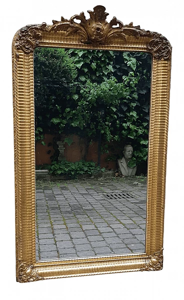 French gilded wood mirror with cymatium, 19th century