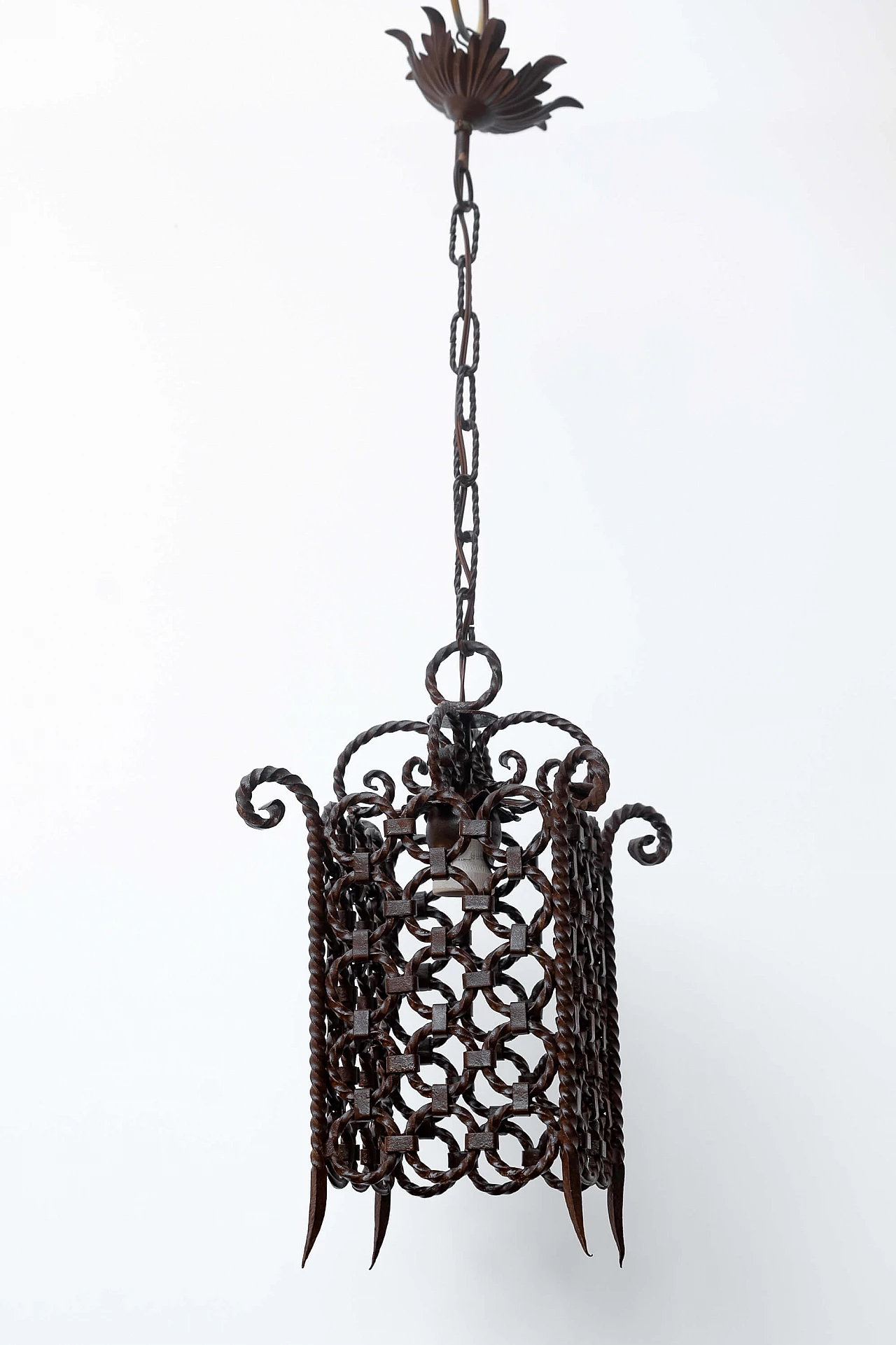 Wrought iron chandelier with rings, 1950s 1