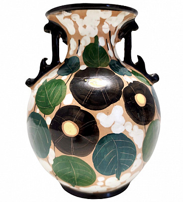 Art Nouveau hand-painted Albisola terracotta vase, 1920s