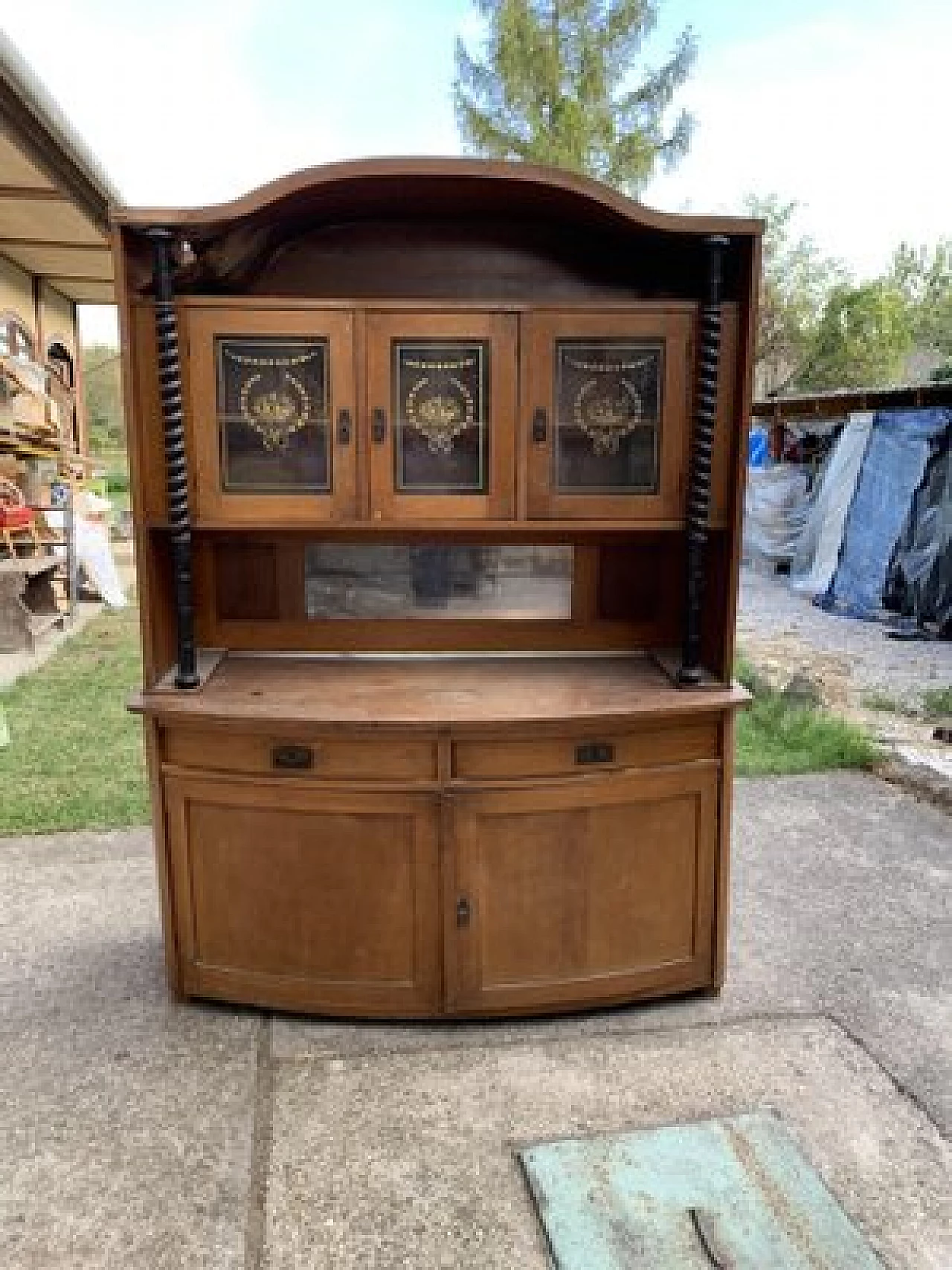 Credenza Art Nouveau ungherese in legno e vetro, inizio '900 1