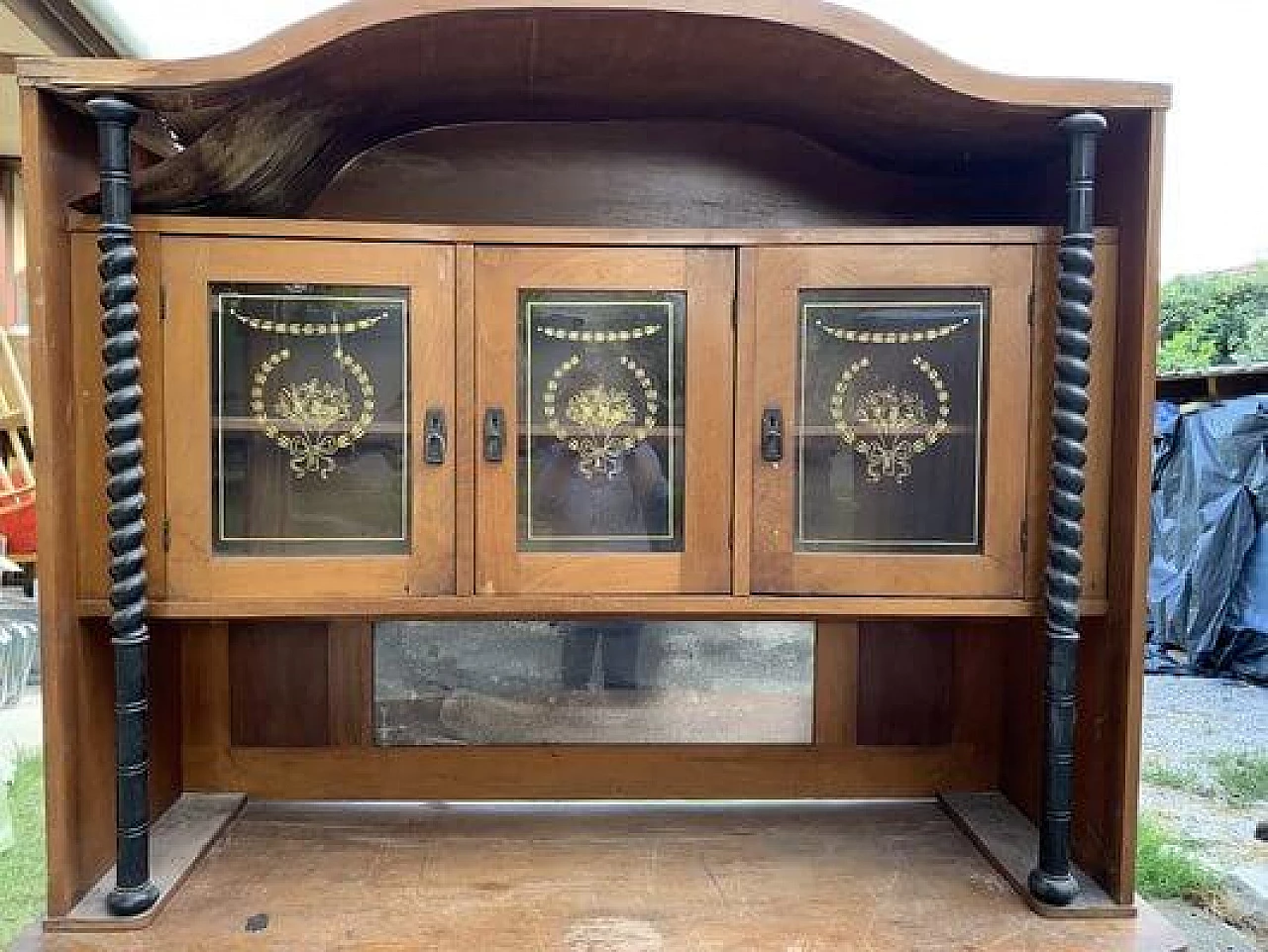 Credenza Art Nouveau ungherese in legno e vetro, inizio '900 2