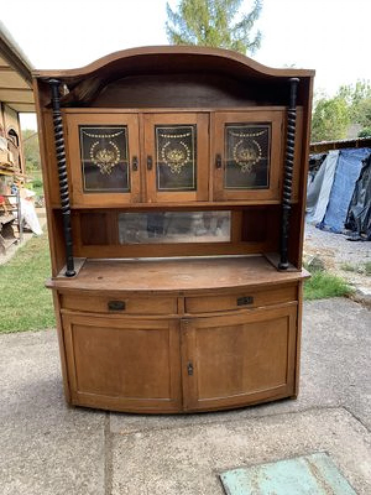 Credenza Art Nouveau ungherese in legno e vetro, inizio '900 4