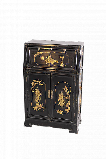 Chinese lacquered wood letter cabinet with flap, early 20th century