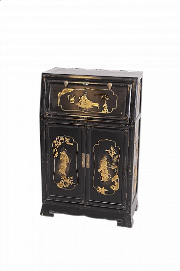 Chinese lacquered wood letter cabinet with flap, early 20th century