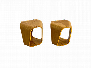 Pair of Infinity coffee tables in curved oak plywood by Enrico Cesana for Busnelli, 1990s