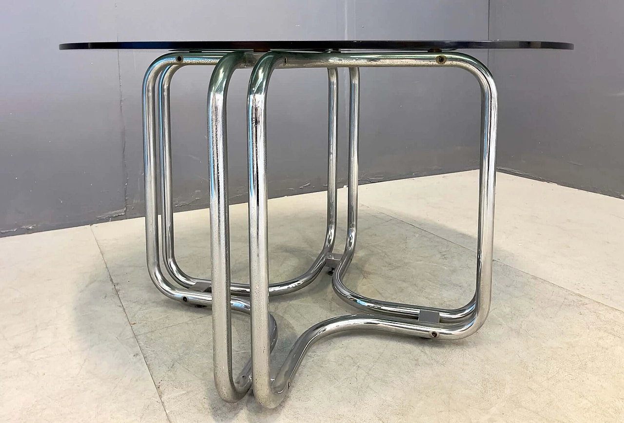 Table with chrome-plated metal frame and smoked glass top by Giotto Stoppino, 1970s 2