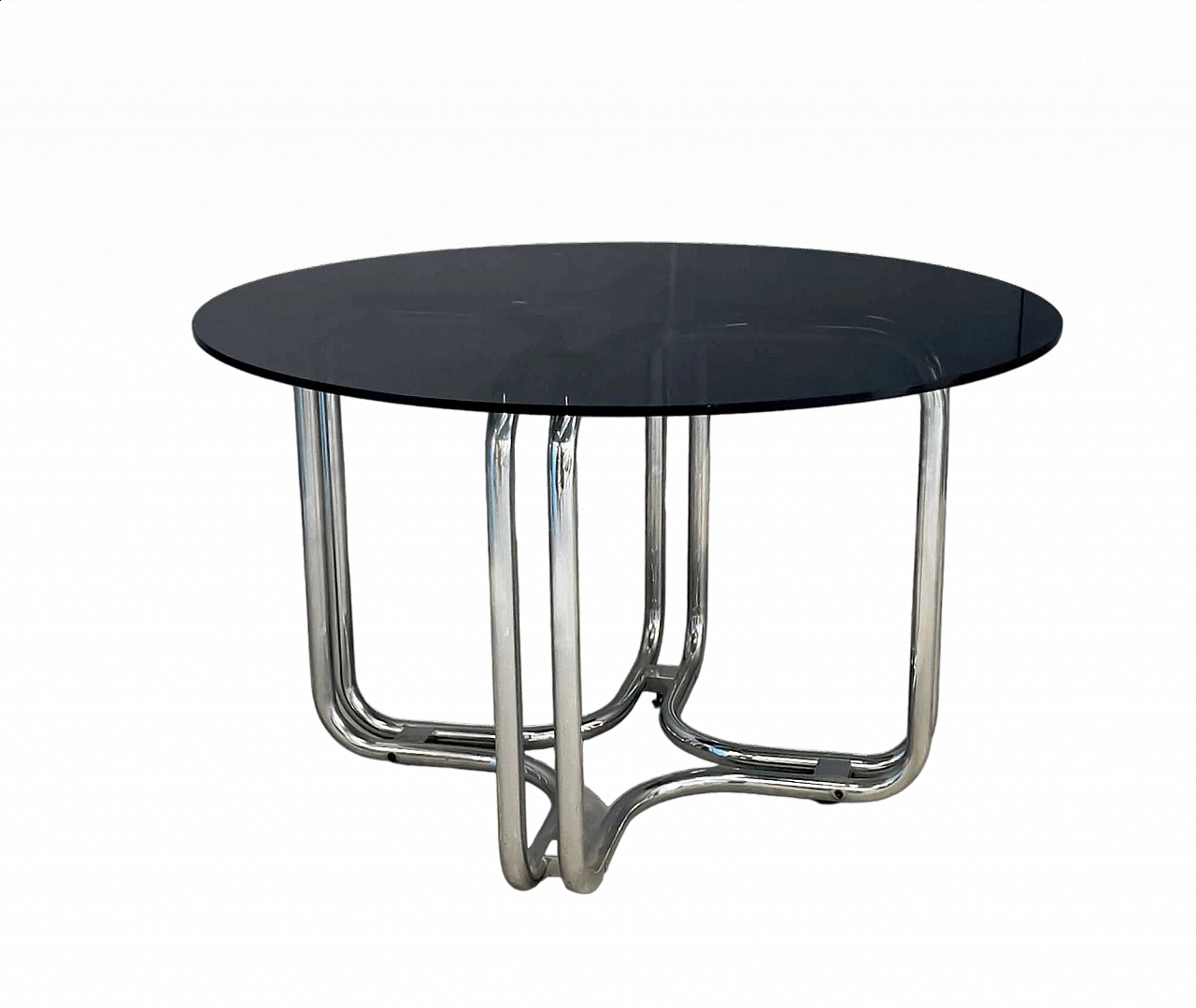 Table with chrome-plated metal frame and smoked glass top by Giotto Stoppino, 1970s 5