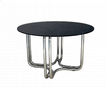 Table with chrome-plated metal frame and smoked glass top by Giotto Stoppino, 1970s