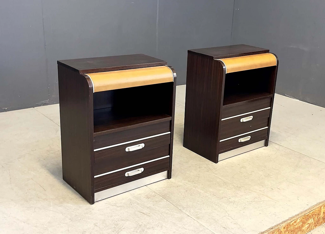 Pair of luminous bedside tables in rosewood and aluminium, 1970s 5