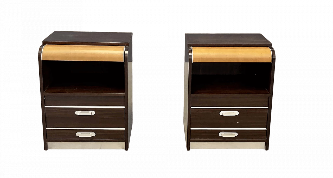 Pair of luminous bedside tables in rosewood and aluminium, 1970s 6